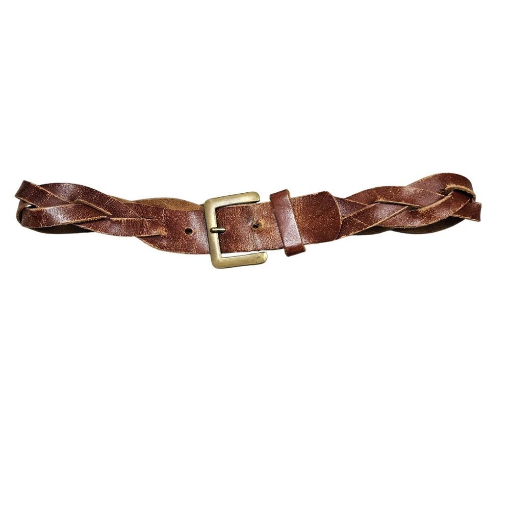 Vintage Braided Leather Belt size 28 Brass Buckle Brown Leather Boho‎ Festival